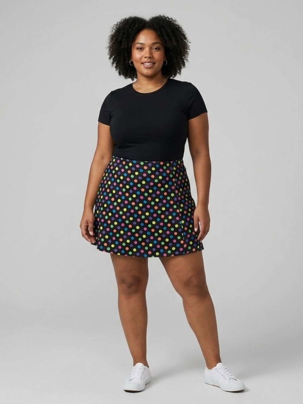 Polka Dot A-Line Mini Skirt - Black with Multicolor Dots